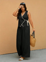 Women’s Plus Size Black Wrap Top Pants Set