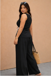 Women’s Plus Size Black Wrap Top Pants Set
