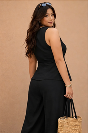 Women’s Plus Size Black Wrap Top Pants Set