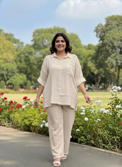 Beige Plus Size Linen Co Ord Set Women