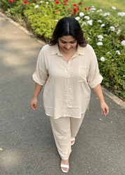 Beige Plus Size Linen Co Ord Set Women