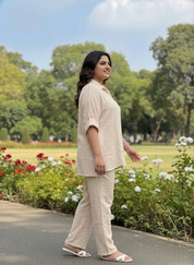 Beige Plus Size Linen Co Ord Set Women