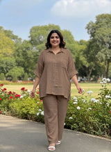 Light Brown Plus Size Cotton Co Ord Set