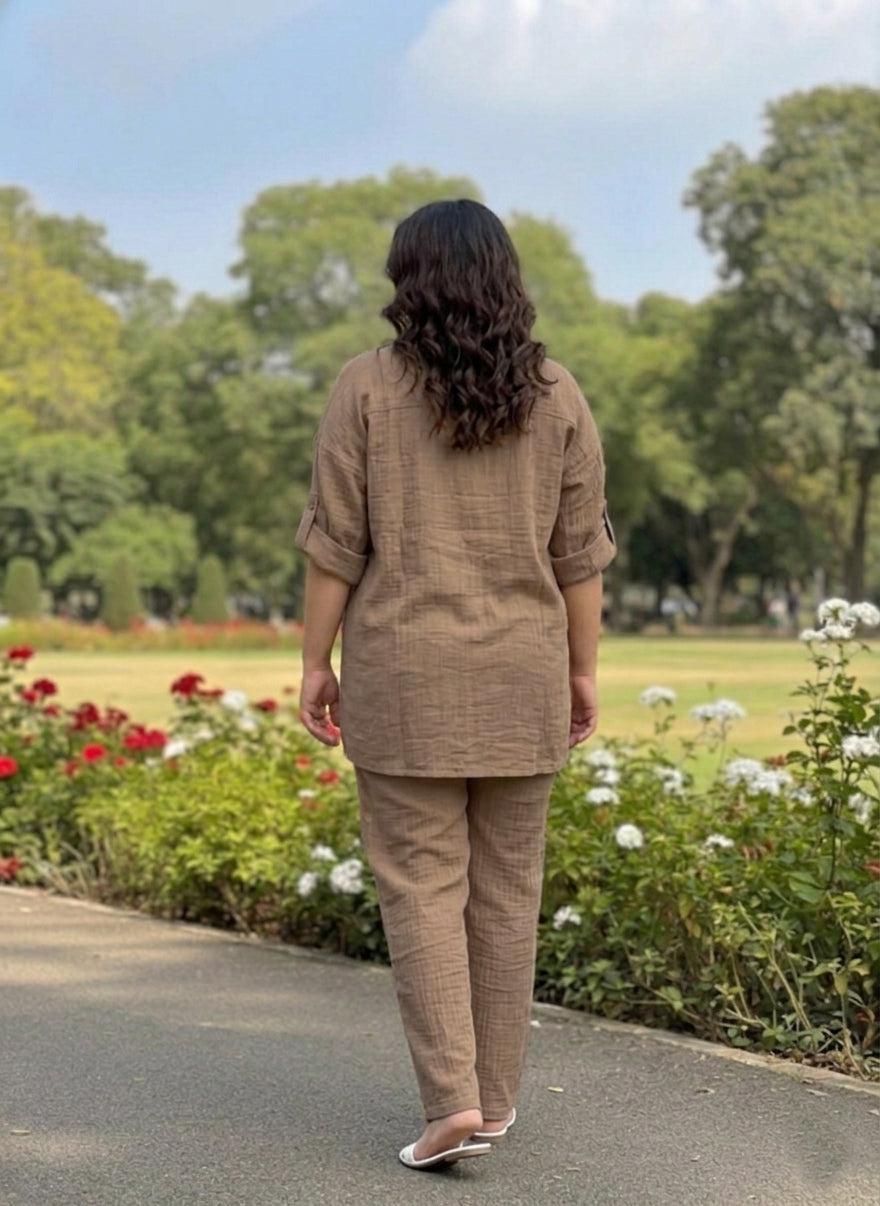 Light Brown Plus Size Cotton Co Ord Set