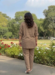 Light Brown Plus Size Cotton Co Ord Set