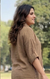 Light Brown Plus Size Cotton Co Ord Set