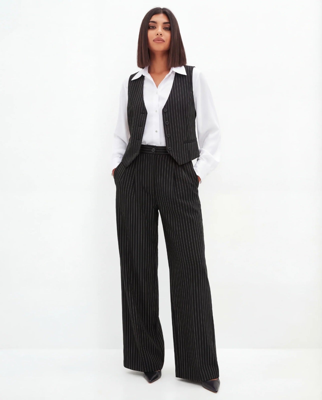 KOTTY Women Pinstripe Waistcoat Trousers Co-ord Set