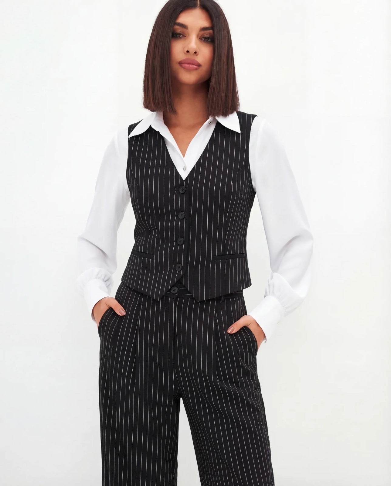 KOTTY Women Pinstripe Waistcoat Trousers Co-ord Set