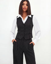 KOTTY Women Pinstripe Waistcoat Trousers Co-ord Set