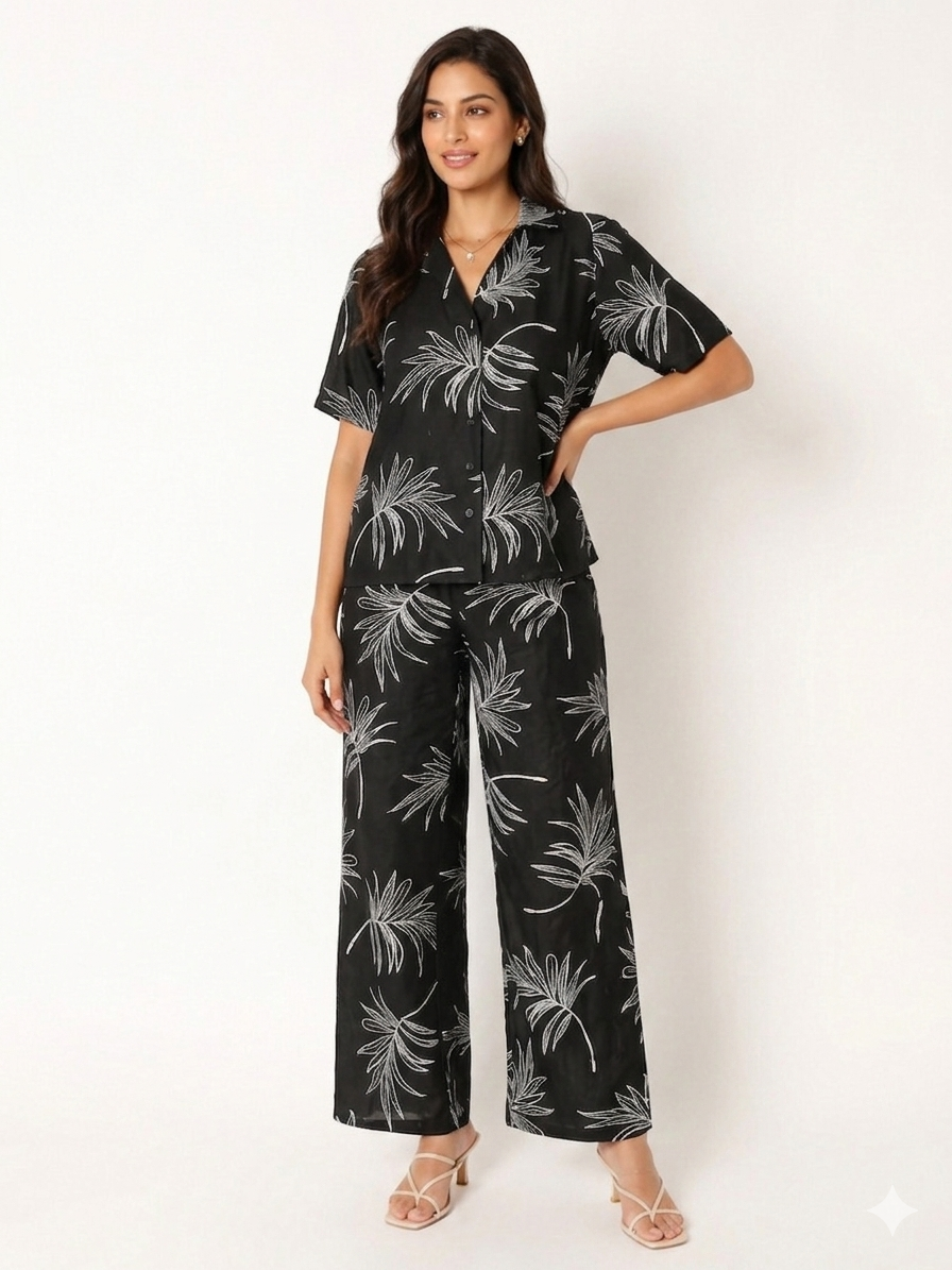 KOTTY Women Black Floral Print Co-ord Set
