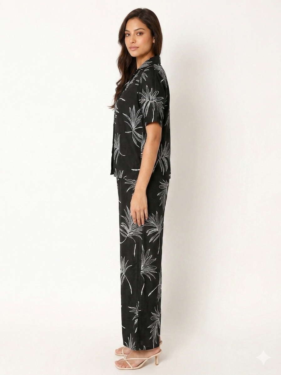 KOTTY Women Black Floral Print Co-ord Set