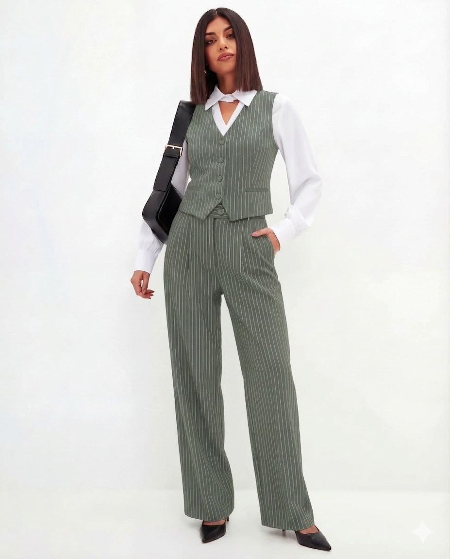 Grey Pinstripe Vest & Trouser Co-ord Set