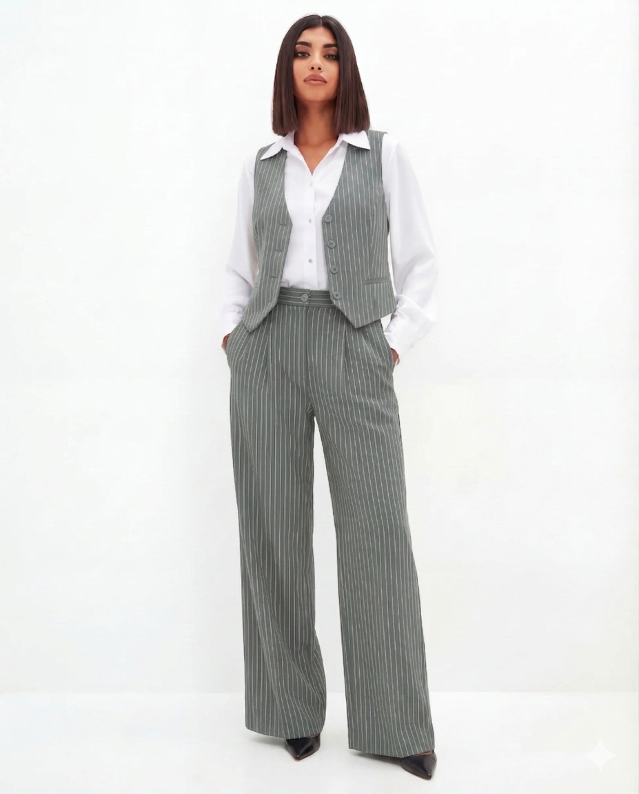 Grey Pinstripe Vest & Trouser Co-ord Set