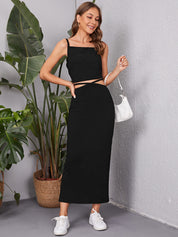 KOTTY Women Two Piece Dress Black Maxi/Full Length Dress 