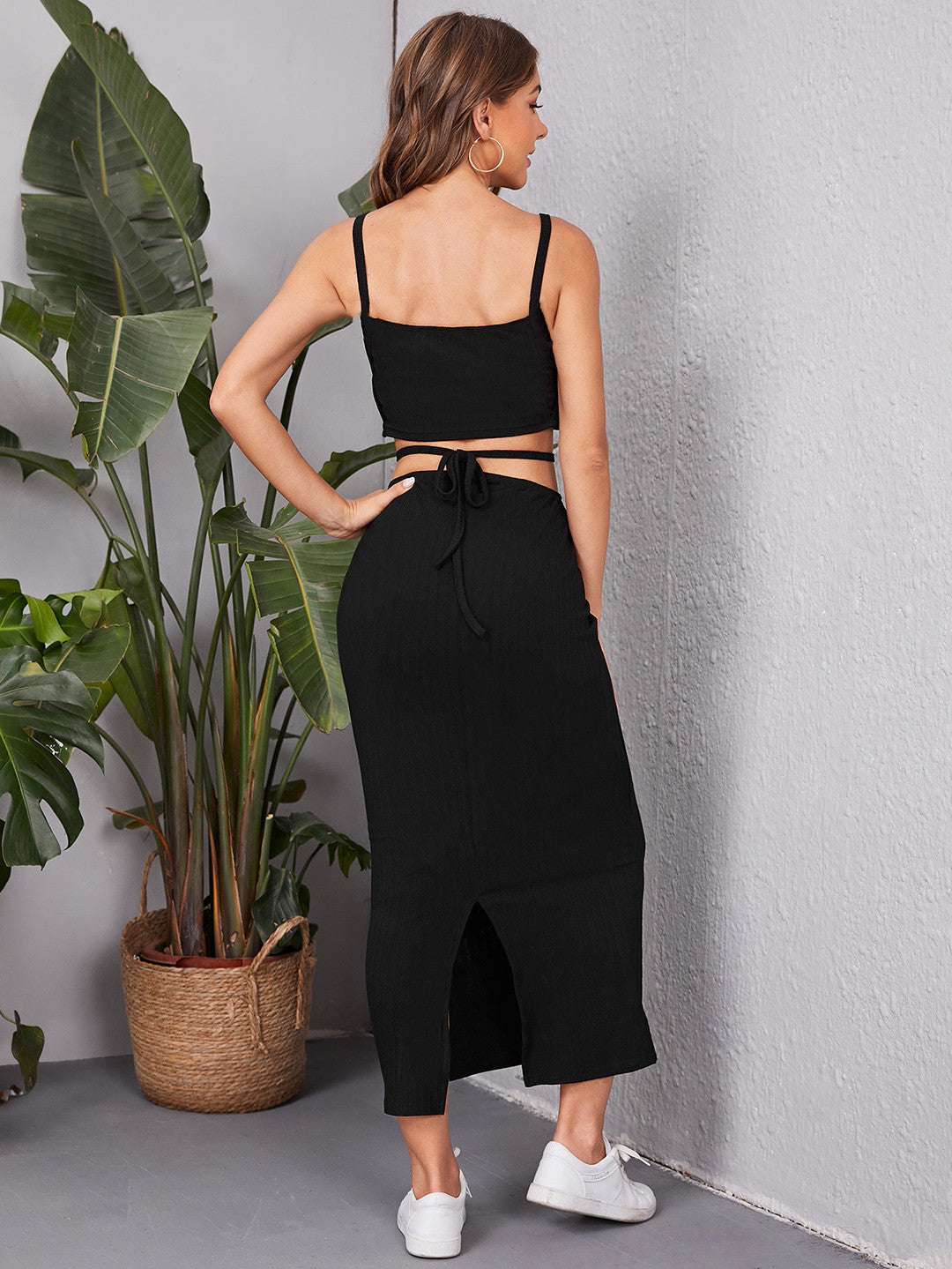 KOTTY Women Two Piece Dress Black Maxi/Full Length Dress 