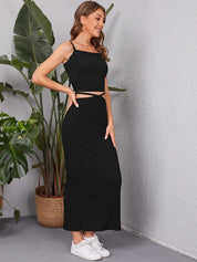 KOTTY Women Two Piece Dress Black Maxi/Full Length Dress 