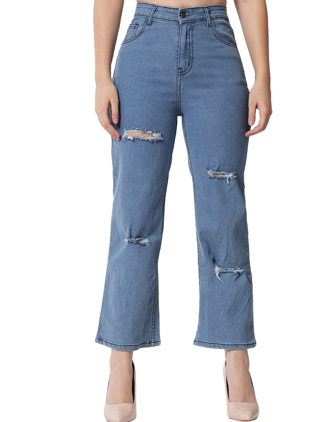 KOTTY Women's Regular Light Blue Solid Jeans