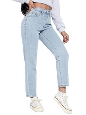 KOTTY Women High Rise Cotton Lycra Ankle Length Slim fit Light Blue Solid Jeans