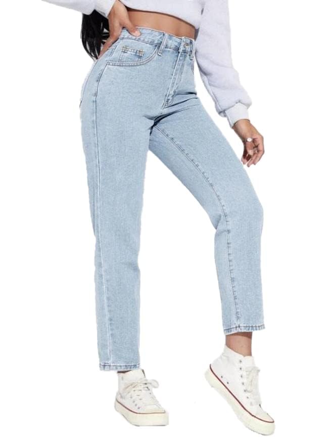 KOTTY Women High Rise Cotton Lycra Ankle Length Slim fit Light Blue Solid Jeans