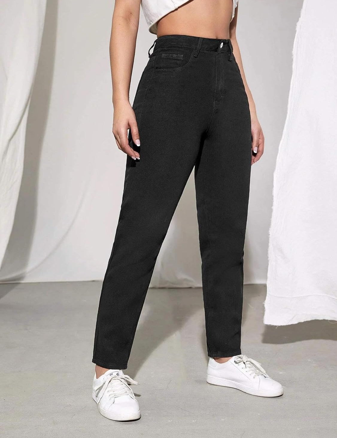 KOTTY Women's High Rise Cotton Lycra Blend Ankle Length Slim fit Jeans Jet Black