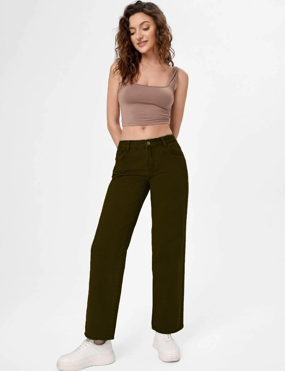 KOTTY Womens High Rise Regular Fit Ankle Lenth Solid Jeans Dark Green