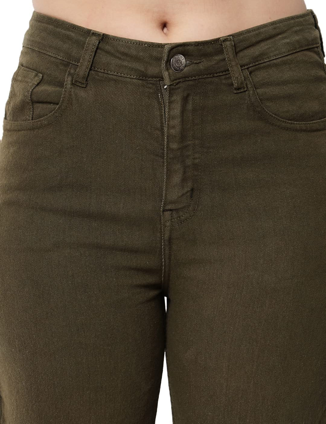 KOTTY Women Mid Rise cotton Lycra Regular length Straight fit Olive Solid Jeans