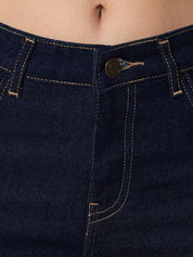 KOTTY Women's High Rise Cotton Lycra Blend Ankle Length Slim fit Jeans Dark Blue