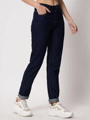 KOTTY Women's High Rise Cotton Lycra Blend Ankle Length Slim fit Jeans Dark Blue