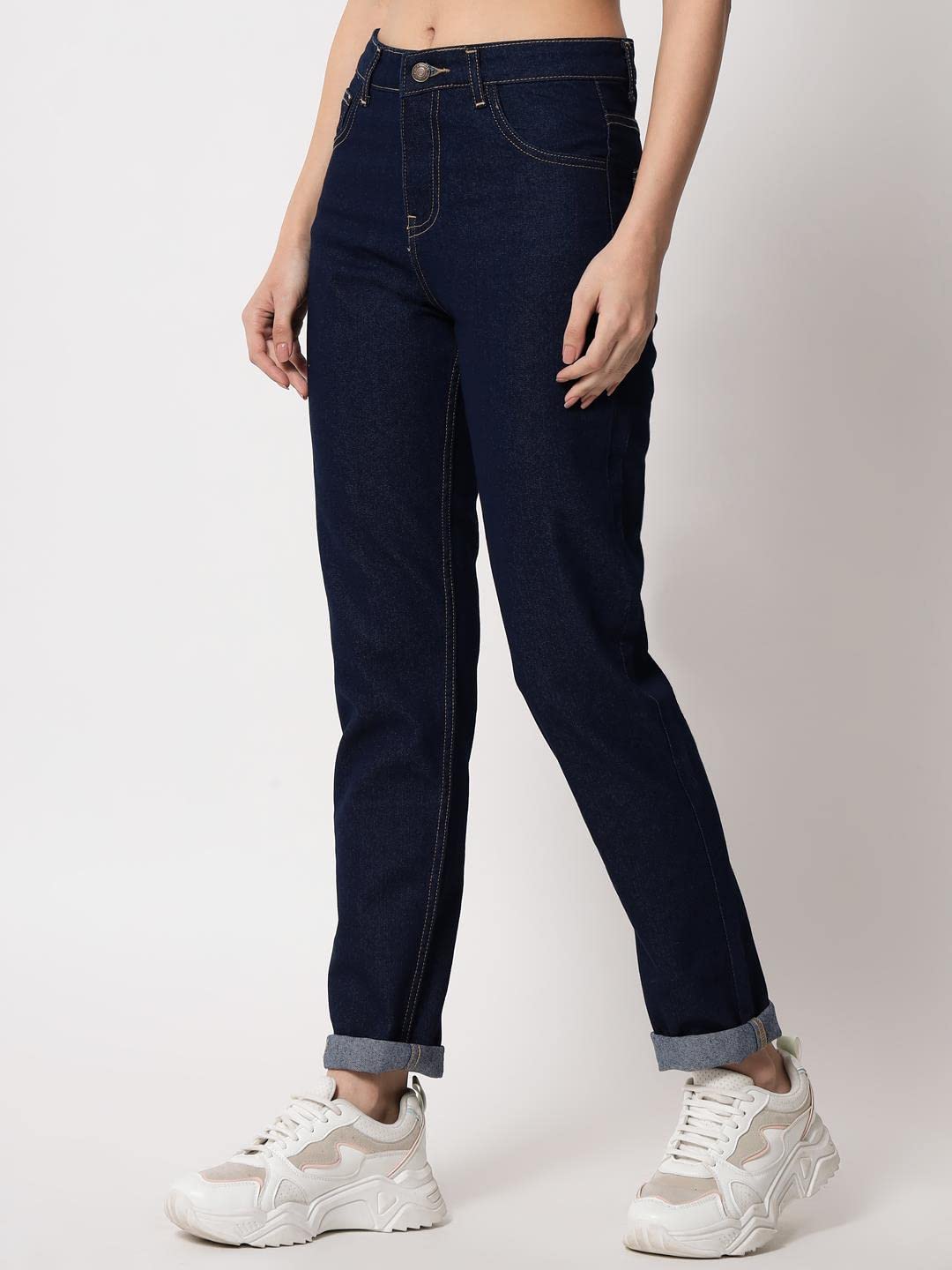 KOTTY Women's High Rise Cotton Lycra Blend Ankle Length Slim fit Jeans Dark Blue