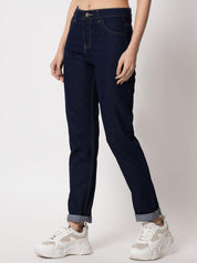 KOTTY Women's High Rise Cotton Lycra Blend Ankle Length Slim fit Jeans Dark Blue