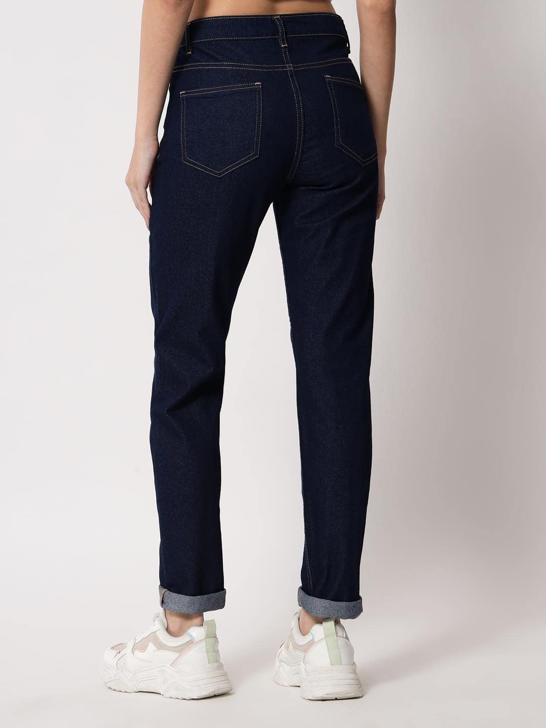 KOTTY Women's High Rise Cotton Lycra Blend Ankle Length Slim fit Jeans Dark Blue