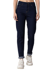 KOTTY Women's High Rise Cotton Lycra Blend Ankle Length Slim fit Jeans Dark Blue