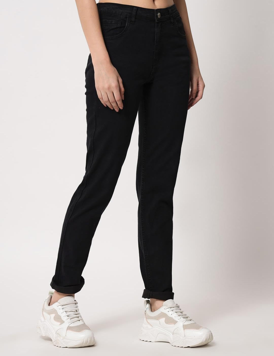 KOTTY Women's High Rise Cotton Lycra Blend Ankle Length Slim fit Jeans Oil Black