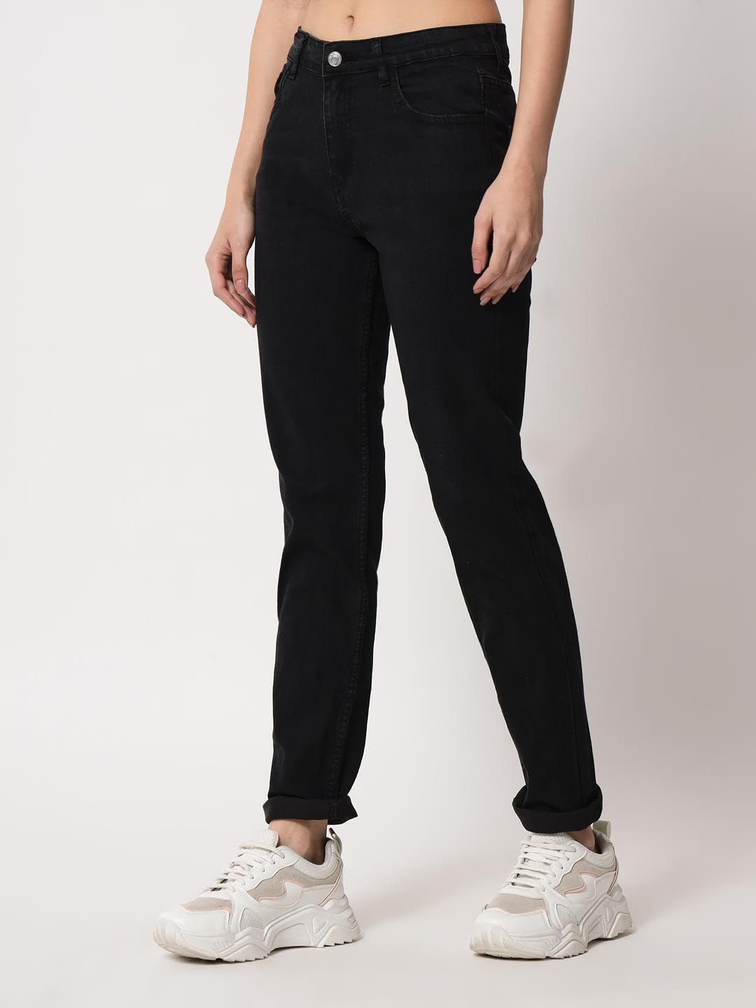 KOTTY Women's High Rise Cotton Lycra Blend Ankle Length Slim fit Jeans Oil Black