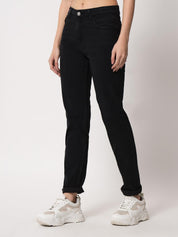 KOTTY Women's High Rise Cotton Lycra Blend Ankle Length Slim fit Jeans Oil Black