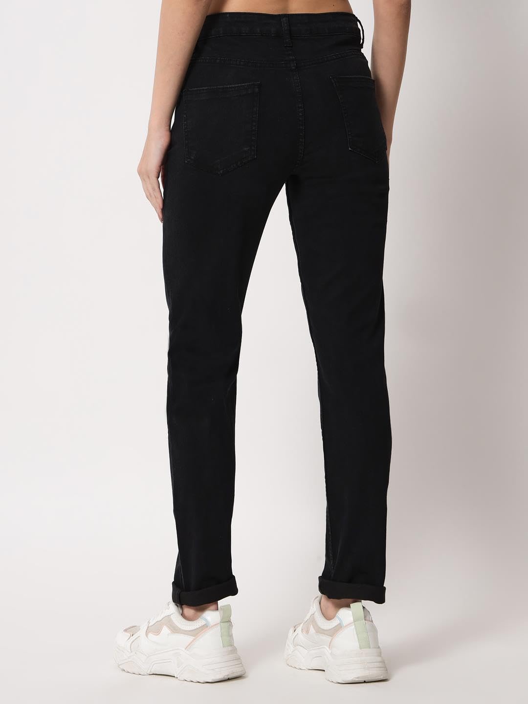 KOTTY Women's High Rise Cotton Lycra Blend Ankle Length Slim fit Jeans Oil Black