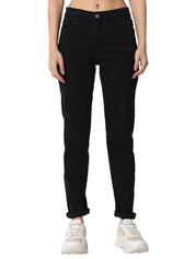 KOTTY Women's High Rise Cotton Lycra Blend Ankle Length Slim fit Jeans Oil Black
