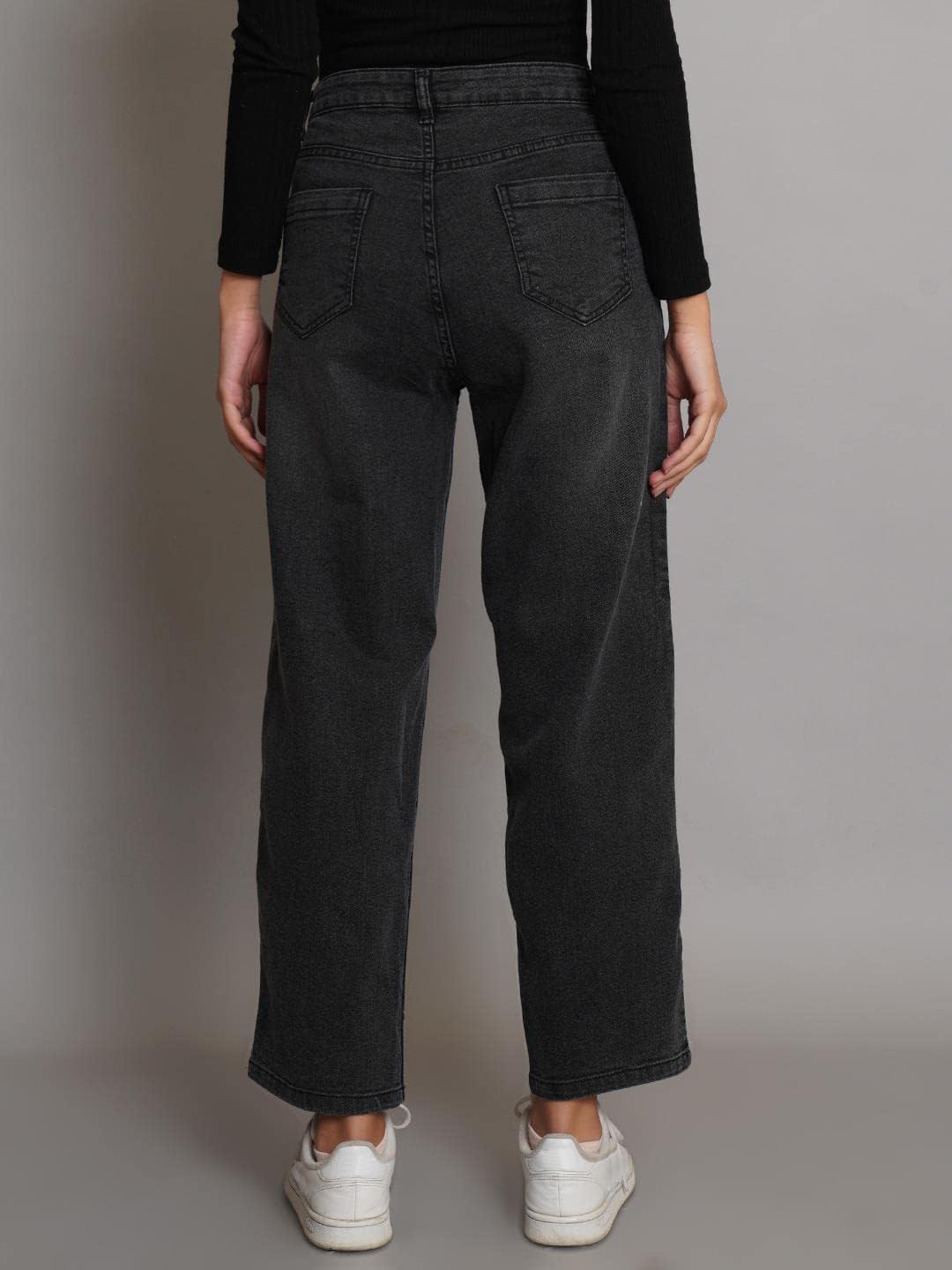 KOTTY Women's High Rise Cotton Lycra Blend Ankle Length Relaxed Fit Jeans Jade Black