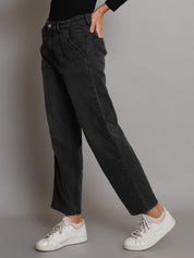 KOTTY Women's High Rise Cotton Lycra Blend Ankle Length Relaxed Fit Jeans Jade Black