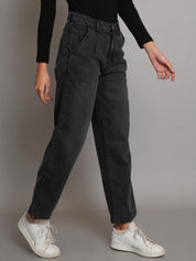 KOTTY Women's High Rise Cotton Lycra Blend Ankle Length Relaxed Fit Jeans Jade Black
