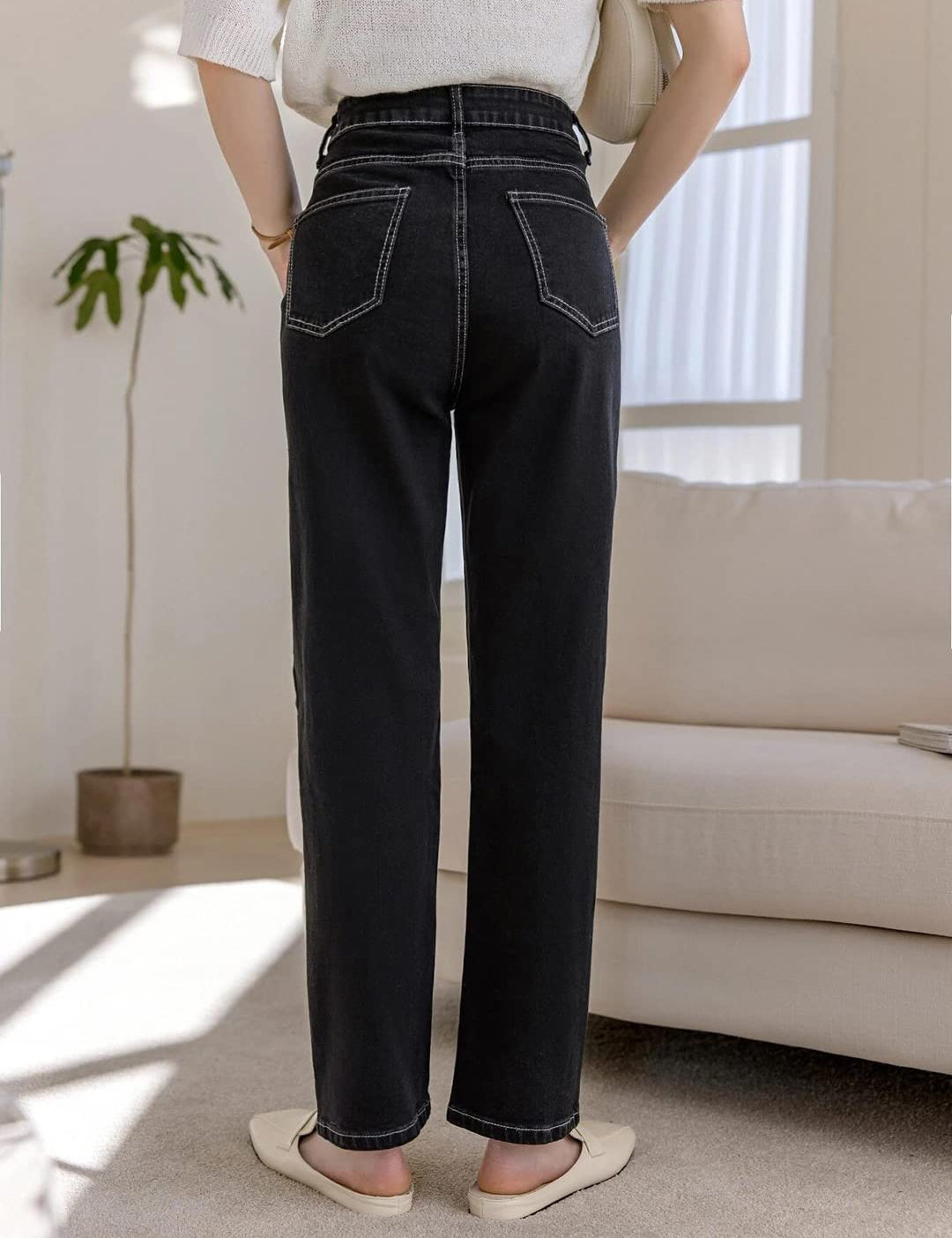 KOTTY Women High Rise Cotton Lycra Regular Length Slim Fit Solid Jeans Jet Black
