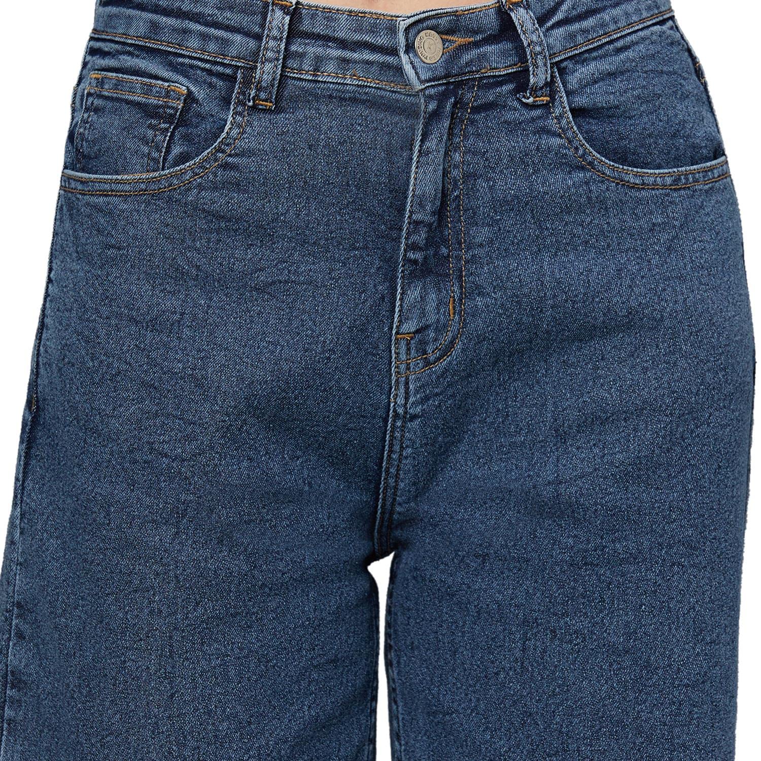 KOTTY Women's High Rise Cotton Lycra Blend Ankle Length Relaxed Fit Jeans
