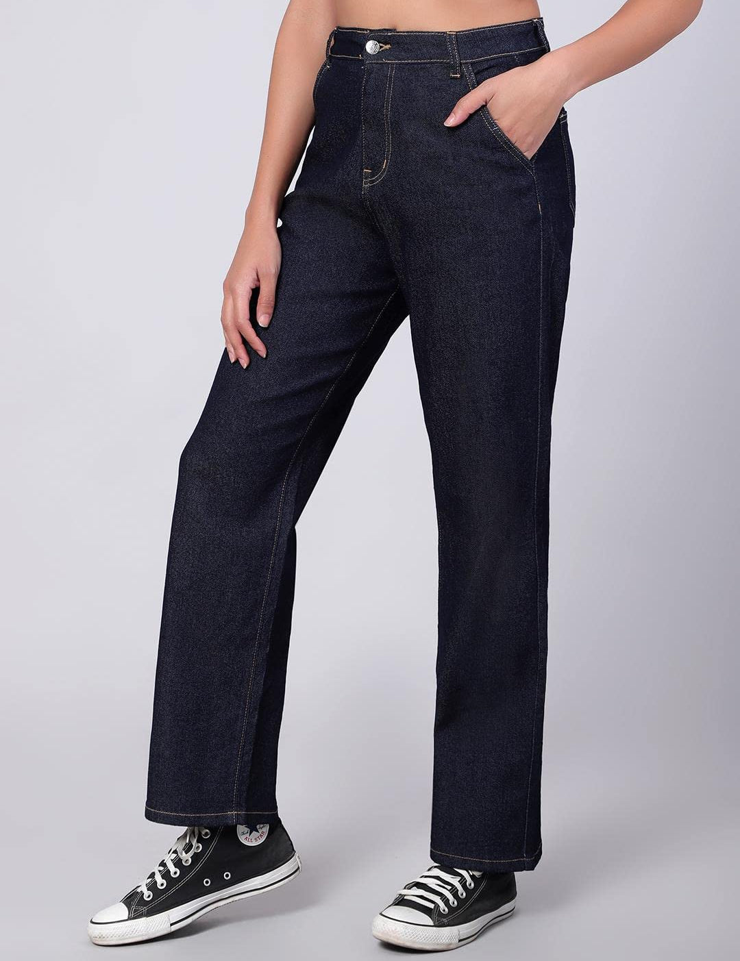 KOTTY Women's High Rise Cotton Lycra Blend Ankle Length Relaxed Fit Jeans