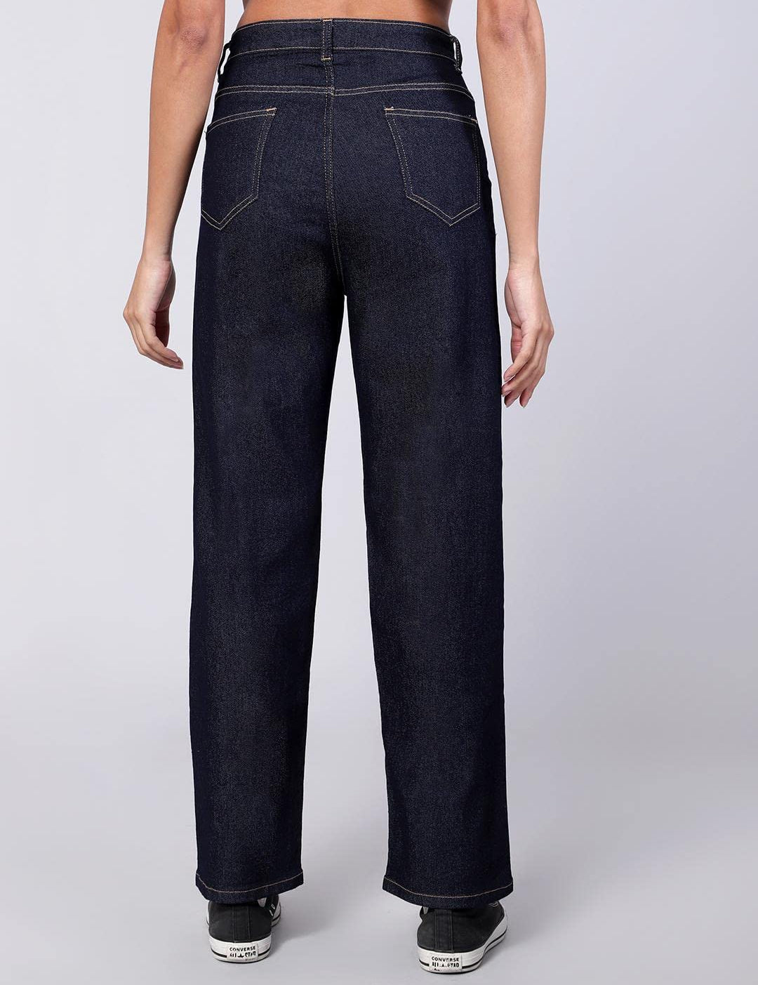 KOTTY Women's High Rise Cotton Lycra Blend Ankle Length Relaxed Fit Jeans