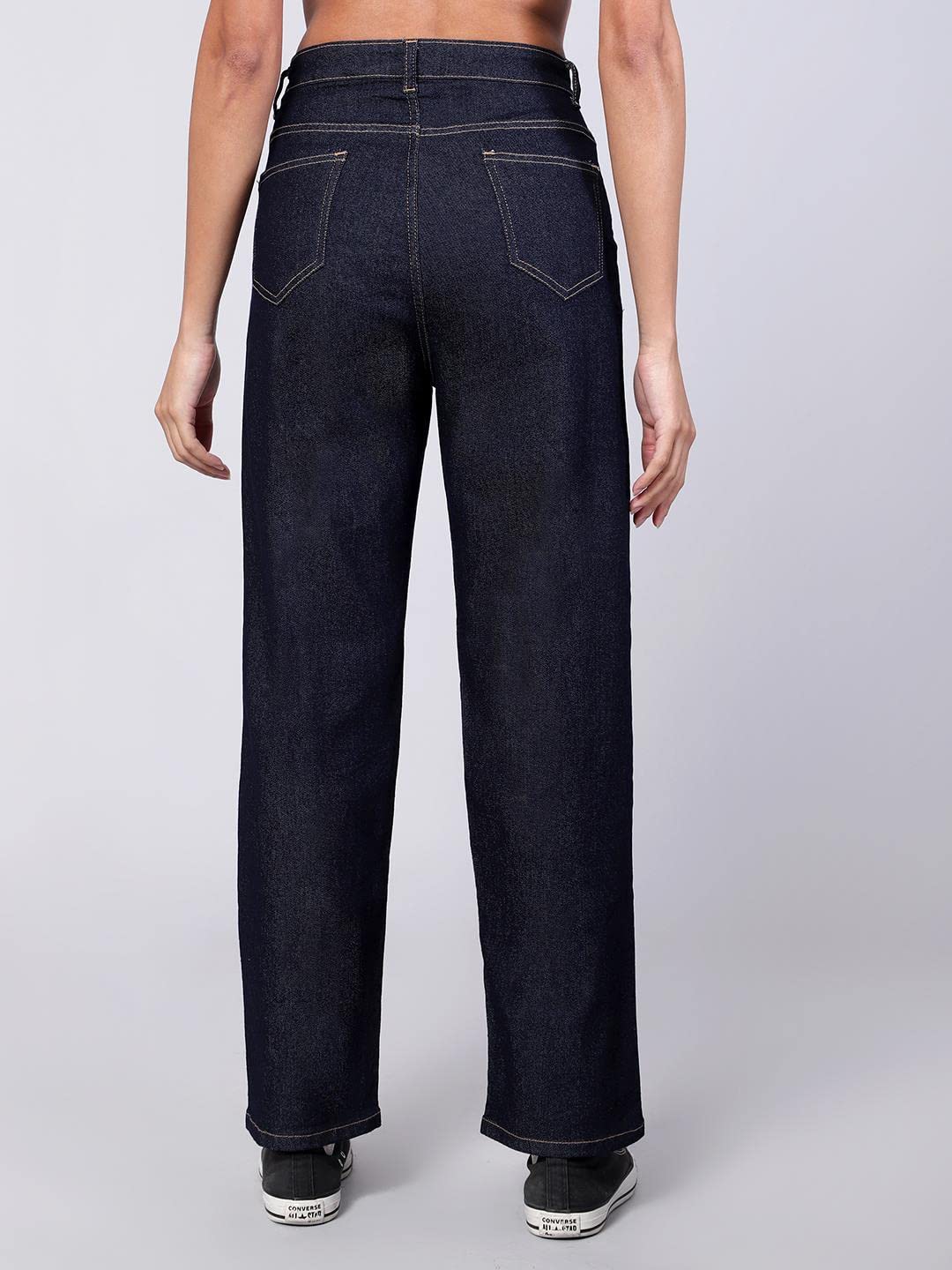 KOTTY Women's High Rise Cotton Lycra Blend Ankle Length Relaxed Fit Jeans