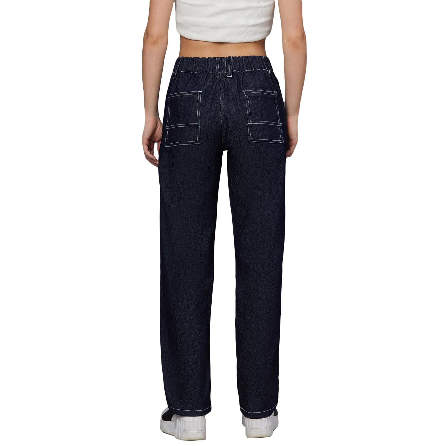KOTTY Women's High Rise Cotton Lycra Blend Ankle Length Relaxed Fit Jeans