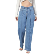 KOTTY Women's High Rise Cotton Lycra Blend Ankle Length Relaxed Fit Jeans, 34, Blue