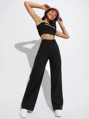 KOTTY Womens High Rise Cotton Lycra Solid Jeans
