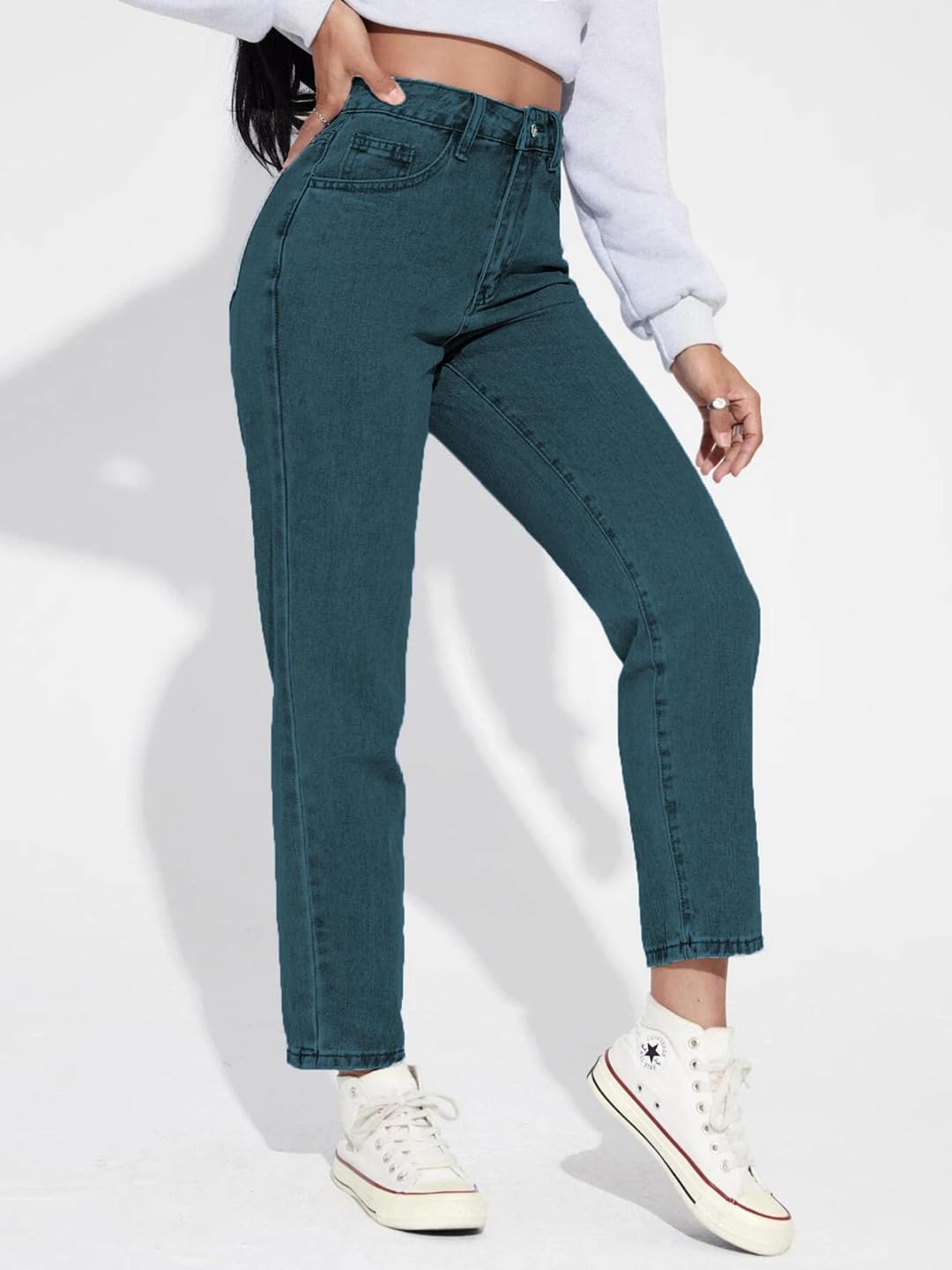 KOTTY Women's High Rise Cotton Lycra Blend Ankle Length Slim fit Jeans Hunter Green