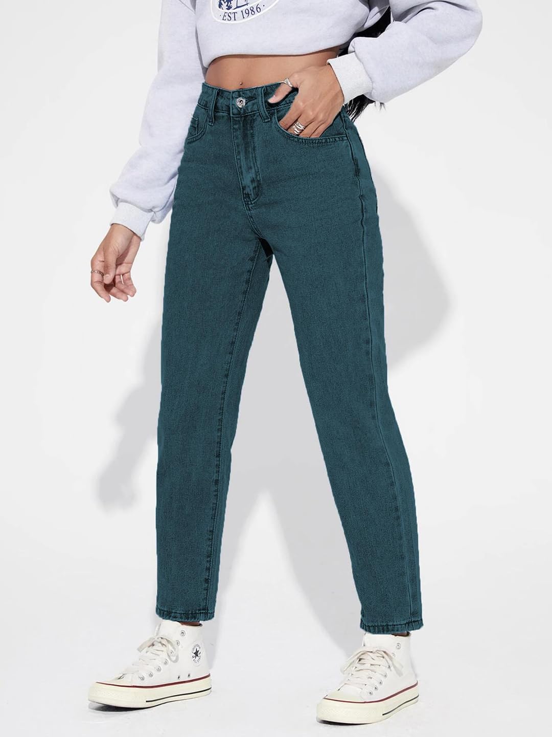 KOTTY Women's High Rise Cotton Lycra Blend Ankle Length Slim fit Jeans Hunter Green
